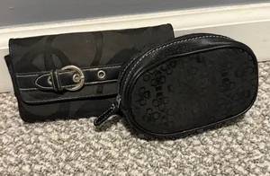 Coach style Black Signature Canvas Wristlet and Oval Pouch Set thumbnail 1