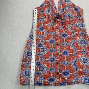Maeve Anthropologie Halter Dress Button Front Linen‎ Blend Red Blue Large thumbnail 4