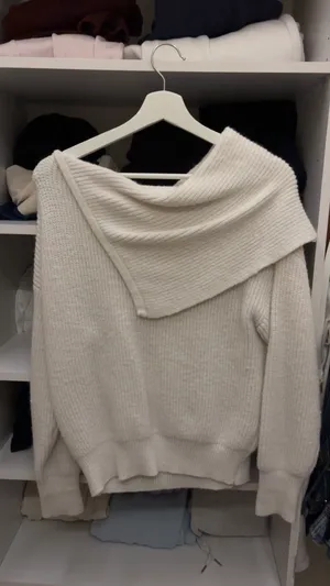 White off the shoulder sweater with ribbed texture thumbnail 2