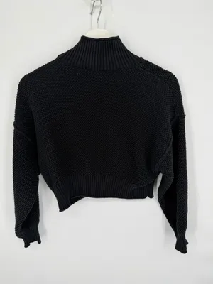 FP Beach Free People Hailee Cropped Mock Neck Sweater Chunky Knit Black Size XS thumbnail 3