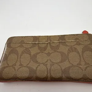 Coach Signature C Zip Around Brown Coated Canvas Wallet thumbnail 3