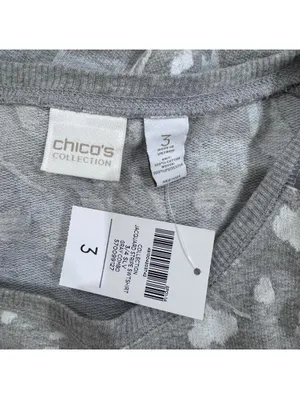 Chico's Collection Jacquard Print Gray Sweatshirt Studded Shoulders 3 (Size XL) thumbnail 6