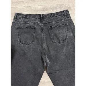 Women Washed Black High Waisted Relaxed Tapered Jeans 36x25 Green Embroidery thumbnail 10