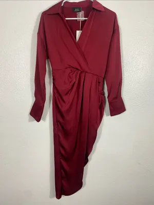 Vici Burgundy Satin Twist-Waist Midi Dress Size Xs thumbnail 2