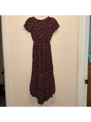 Abercrombie & Fitch Burgundy Floral Ruffle Hem Midi Dress thumbnail 7