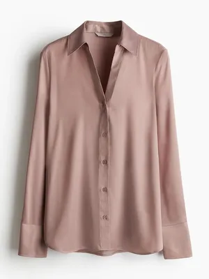 H&M Satin Button Down Blouse Womens M Dusty Rose Pink Long Sleeve Work Office thumbnail 1