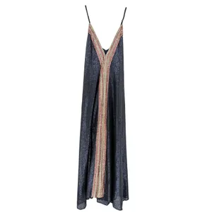 AQUA Happily Grey Sequin Maxi‎ Dress Womens Small Navy Striped Glam Formal Boho thumbnail 4