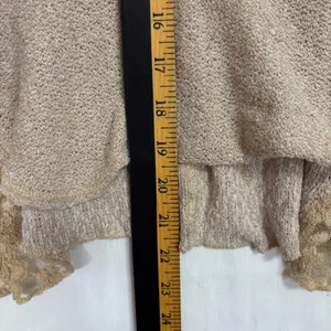 Free People We The Free Top Beige Lace Mixed Media Boho Waffle‎ Knit Casual M/L thumbnail 7