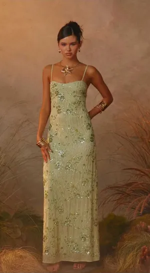 Peppermayo Celandine Beaded Green Maxi Formal Dress Women's Size 6 thumbnail 1