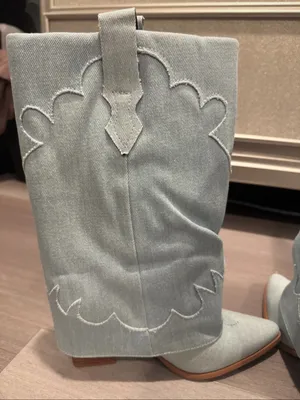PrettyLittleThing Light Blue Denim Western Ankle Boots thumbnail 2