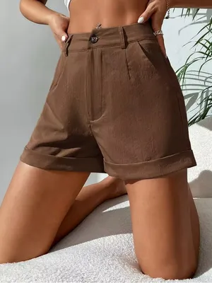 SHEIN PETITE Slant Pocket Button Front Shorts ,Petite Women thumbnail 4