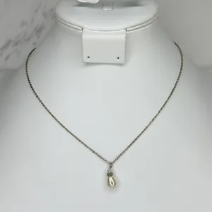 Faux Pearl Rhinestone Pendant Silver Tone Necklace 18-19" ✨ thumbnail 1