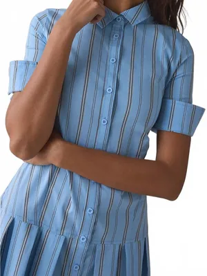 UO BDG Special Treatment Drop Waist Short Sleeve Shirt Mini Dress NWOT Blue S thumbnail 3