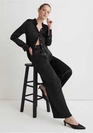 Madewell the hadlow wide leg pant Black Wide-Leg satin silk like pants thumbnail 1