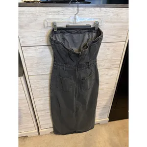 Blue Blush Strapless Denim Midi Dress Washed Black Front Slit Tube Top XS thumbnail 4