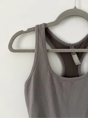 SKIMS Outdoor Mid Thigh Racerback Sleeveless Shorts Bodysuit Grey M thumbnail 3