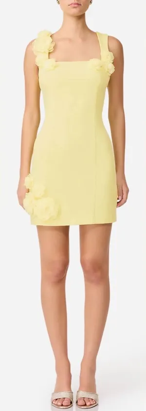 NEW ELLIATT Trompe 3D Rosette Floral Sleeveless Minidress sz S butter yellow thumbnail 1
