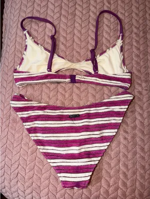 Triangl Purple and White Striped Scoop Terry Bikini Set thumbnail 2