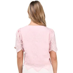 Lulus NWT Pink Floral Embroidered Tie Front Crop Top Scallop Hem Size Medium thumbnail 9