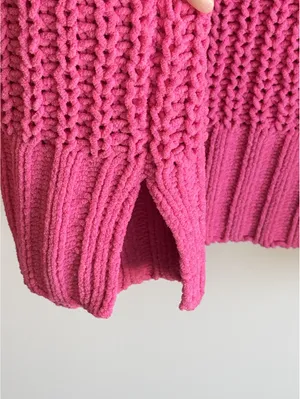American Eagle Oversized Chenille Crewneck Sweater Hot Pink Chunky Knit Size M thumbnail 5