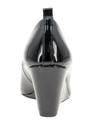 Kenneth Cole Reaction Womens Elinor Mid Wedge Pumps Peep Toe Black Patent 10M thumbnail 13
