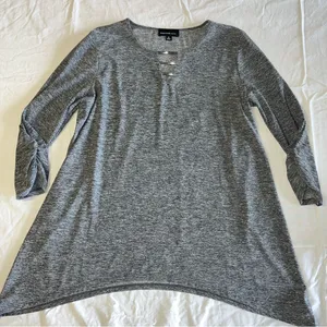 Fortune + Ivy Dress Shirt Women's Gray Medium 3/4 Sleeve Stretch B Neck thumbnail 1
