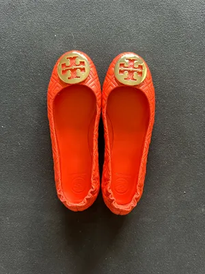 Like New! Tory Burch Minnie Quilted Travel Ballet | Size 7 | Bright Samba/Gold thumbnail 2