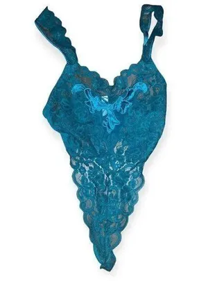 Vintage 1980s Gold Label Victoria's Secret Green Lace Teddy thumbnail 1