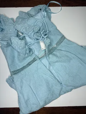 Angel Biba Sweet Melody Sweetheart Neck Off-Shoulder Dress Lace Steel Blue S thumbnail 10