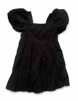 Black Puff-Sleeve Tiered Casual Dress thumbnail 1