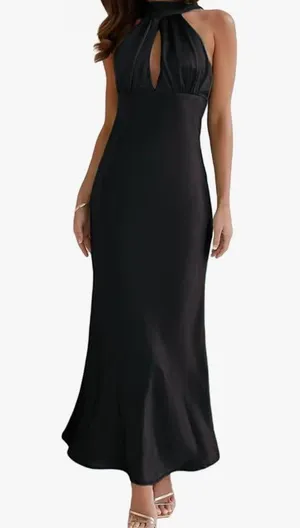 Flawed*** Small Black Satin Halter Neck Midi Dress thumbnail 1