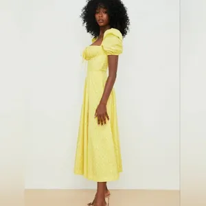 House of CB TALLULAH YELLOW FLORAL PUFF SLEEVE MIDI DRESS Size L thumbnail 2