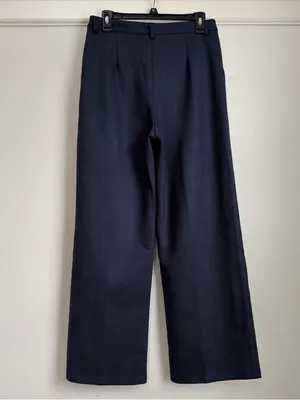in february Midnight Navy Vegan Suede Pintuck Straight Leg Pants M NWT thumbnail 7