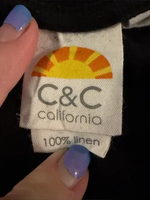 C&C California 100% Linen Top Womens XL Black V Neck Pocket High Low thumbnail 4