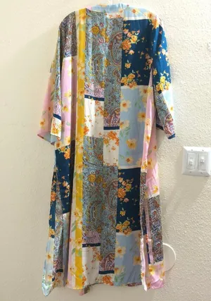 Cato hippie indie bohemian hipster boho-chic Colorful patchwork kimono jacket maxi long side slits Size 14/16W Excellent condition thumbnail 2