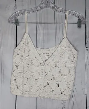 Aeropostale Ivory Coquette Boho Dollette Crochet Button-Front Festival Cami thumbnail 1