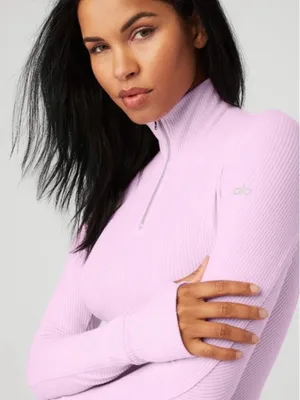 All yoga rise up long sleeve bodysuit sugarplum pink ribbed size medium thumbnail 4