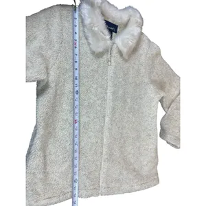 VTG 90s Y2K Denim & Co Faux Fur Collar Sherpa Fleece Zip Jacket M Ivory Coat thumbnail 6