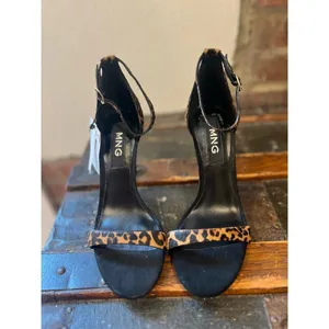 NWT Mango MNG Leopard Pony Hair Ankle Strap Stiletto Sandals Heels thumbnail 4