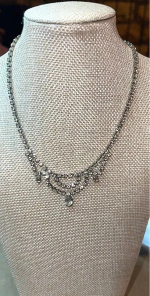 Vintage 50s 60s Rhinestone Choker Swag Drop Necklace thumbnail 1
