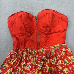 Xhilaration XS‎ Orange Multicolored Floral Mini Dress Strapless Zip Top Cotton thumbnail 2