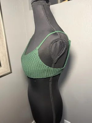 Aerie Textured V Scoop Triangle Green Bikini Top Medium thumbnail 3
