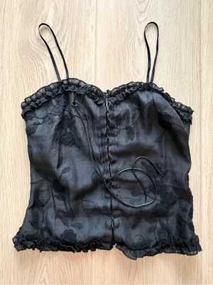 Black Floral Lace Corset Cami Top thumbnail 1