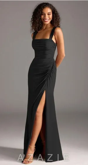 Azazie Bridesmaid Dress Black Chiffon thumbnail 1
