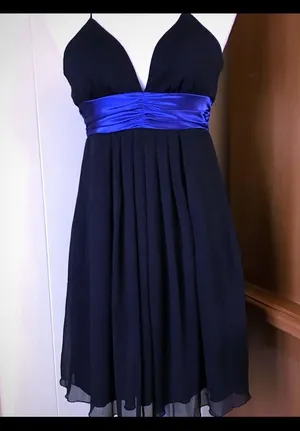 I.N. San Francisco cocktail dress size 3 Ties around neck pleats black blue thumbnail 13