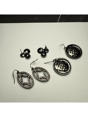 Rhinestone Dangle Drop / Stud Pierced Earrings Lot Of 3 Gunmetal Variety thumbnail 5