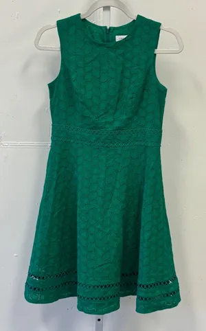 Calvin Klein Green Eyelet Cotton Fit and Flare Dress Petite 2P Sleeveless Summer thumbnail 1