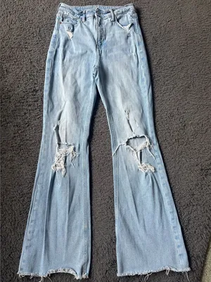 Old Navy distressed flares, high rise, light wash, size 4 thumbnail 1