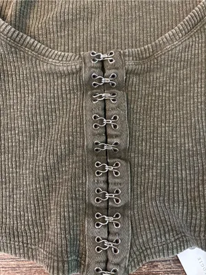 Anthropologie Pilcro Cropped Cardigan Womens XS Moss Green NWT Hook Front Ribbed thumbnail 6