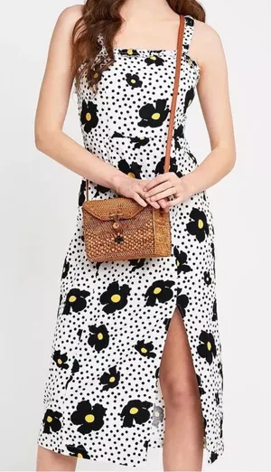 Urban Outfitters UO Remy Linen Ruffle Square Neck MIDI Dress Yellow Floral XS thumbnail 1